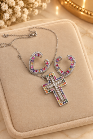 Conjunto Elo de Fé Full Color — Colar e Brincos