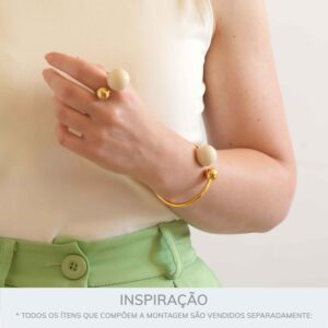 Anel Esferas Ouro & Off White